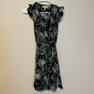 Tie Front Floral Black Dress